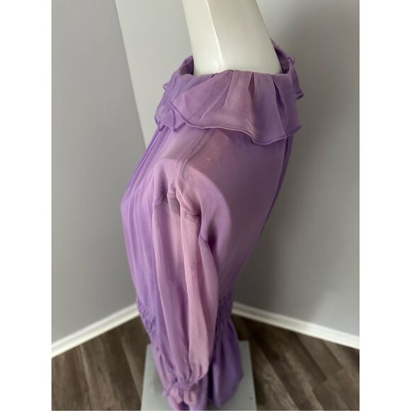 Adam Lippes Semi Sheer Silk Chiffon Ruffle Long-Sleeve Midi Dress Violet 10 $289 - Picture 8 of 14